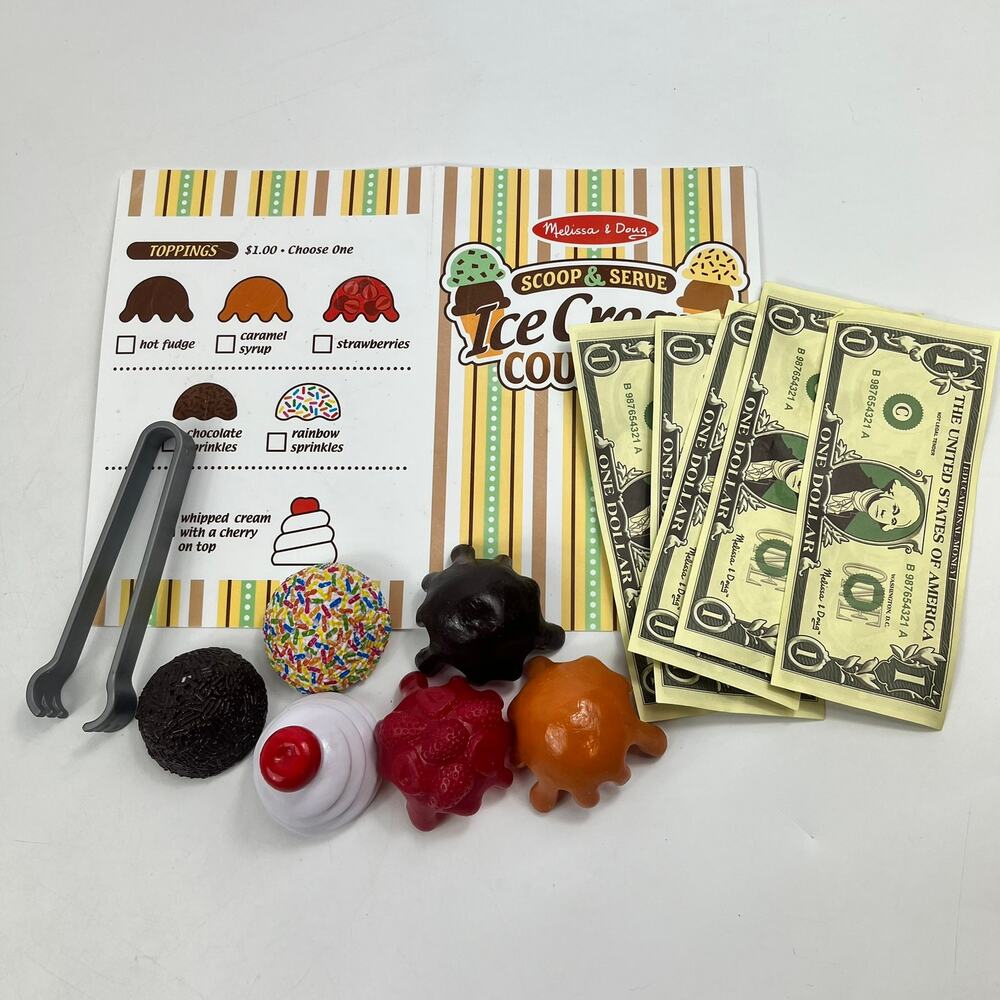 Melissa & Doug Scoop Serve Ice Cream Counter Toppings Set With Menu Replacement
